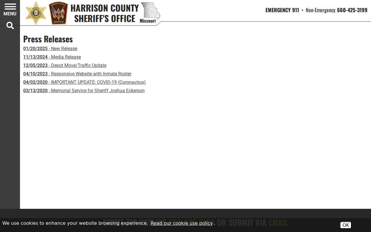 Official Harrison County Sheriff dated press release archive