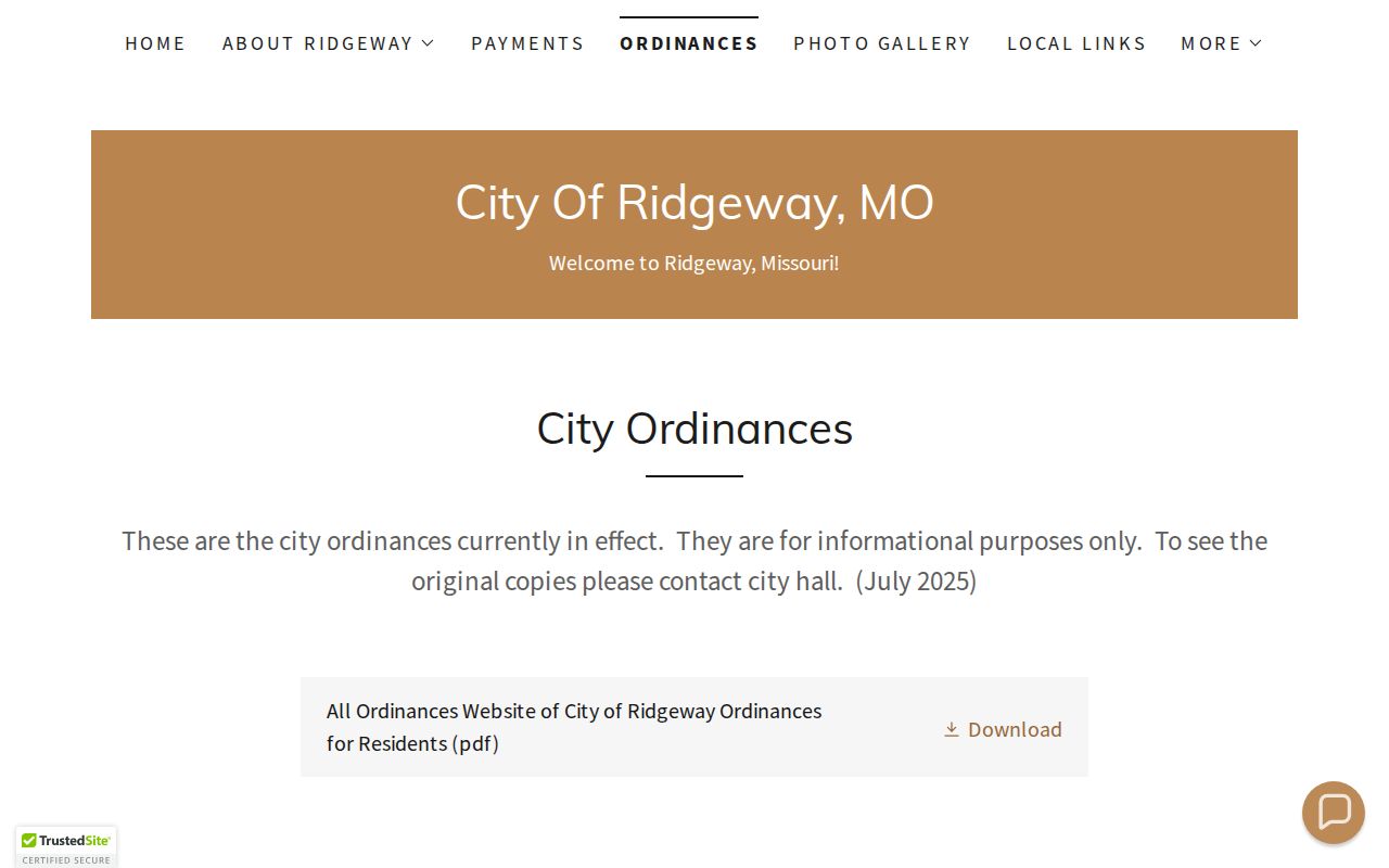 Official Ridgeway local ordinances page